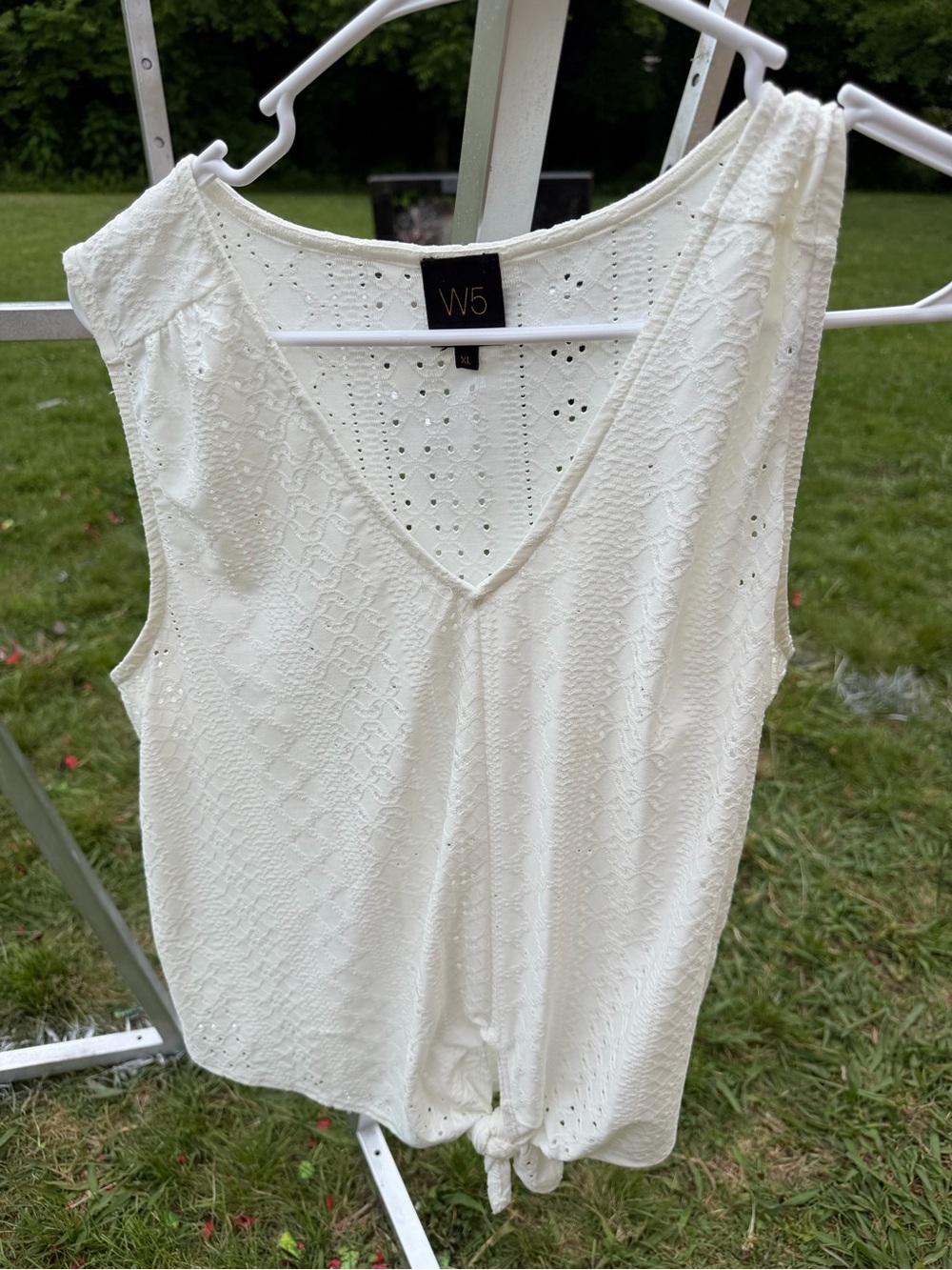 W5 Cream Eyelet V-Neck Tie-Front Tank
